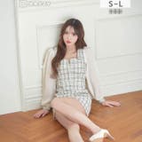 チェックツイードビジューフロントジップ長袖タイトミニ丈キャバドレス[SML 3サ… | Dazzy | 詳細画像6