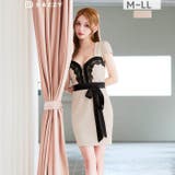 バイカラーフロントジップウエストリボン半袖タイトミニ丈キャバドレス[M~LL 3… | Dazzy | 詳細画像1