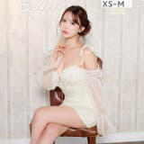 [伊藤桃々着用]ビジューオフショルリボン谷間ジップチュール袖タイトミニ丈キャバド… | Dazzy | 詳細画像1 
