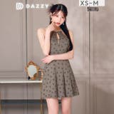 ネックチェーン×谷間ジップ♪上品リボン柄でクラシカルガーリーなAラインミニ丈キャ… | Dazzy | 詳細画像3