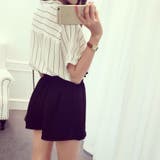 韓国ファッション♪ストライプ柄交差デザインカットソー＆ショートパンツ セットアッ… | DearHeart | 詳細画像3 