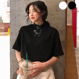 ブラック | 刺繍デザインミドルネックカットソー 春夏新作 韓国ファッション | DearHeart