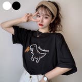 ブラック | 恐竜刺繍デザインカットソー 春夏新作 韓国ファッション | DearHeart