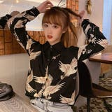 ブラック | 鶴柄襟付長袖シャツ 秋冬新作 韓国ファッション | DearHeart