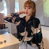 鶴柄襟付長袖シャツ 秋冬新作 韓国ファッション | DearHeart | 詳細画像1