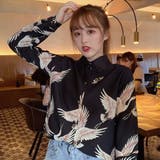 鶴柄襟付長袖シャツ 秋冬新作 韓国ファッション | DearHeart | 詳細画像5