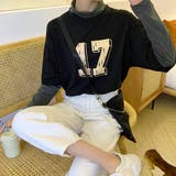プリントフェイクレイヤードハイネック長袖カットソー 秋冬 韓国ファッション | DearHeart | 詳細画像5 