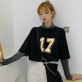 プリントフェイクレイヤードハイネック長袖カットソー 秋冬 韓国ファッション | DearHeart | 詳細画像6 