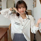 ホワイト | ラインデザイン襟付長袖シャツ 2020秋冬新作 韓国ファッション | DearHeart
