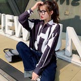 配色総柄襟付長袖シャツ 秋冬 韓国ファッション | DearHeart | 詳細画像5