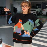 ユニーク柄長袖ニットセーター 2020秋冬新作 韓国ファッション | DearHeart | 詳細画像1 