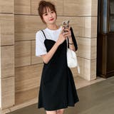フェイクレイヤード半袖ワンピース 春夏 韓国ファッション | DearHeart | 詳細画像1 