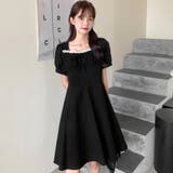 リボン付レースデザイン半袖ワンピース 春夏 韓国ファッション | DearHeart | 詳細画像1