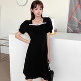 リボン付レースデザイン半袖ワンピース 春夏 韓国ファッション | DearHeart | 詳細画像3