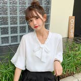 リボンデザインフリル袖半袖ブラウス 春夏 韓国ファッション | DearHeart | 詳細画像5 