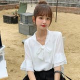 リボンデザインフリル袖半袖ブラウス 春夏 韓国ファッション | DearHeart | 詳細画像4 