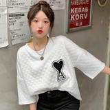ホワイト | 胸元ワッペンデザイン半袖カットソー 春夏新作 韓国ファッション | DearHeart