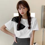 リボンモチーフデザイン半袖Tシャツカットソー 春夏新作 韓国ファッション | DearHeart | 詳細画像1