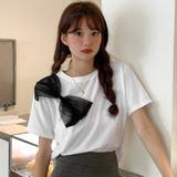 リボンモチーフデザイン半袖Tシャツカットソー 春夏新作 韓国ファッション | DearHeart | 詳細画像3