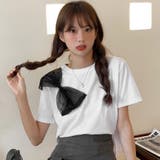 リボンモチーフデザイン半袖Tシャツカットソー 春夏新作 韓国ファッション | DearHeart | 詳細画像4
