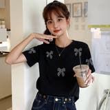 リボン柄半袖Tシャツカットソー 春夏新作 韓国ファッション | DearHeart | 詳細画像2