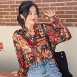 総柄 | レトロ花柄襟付長袖シャツ 秋冬新作 韓国ファッション | DearHeart