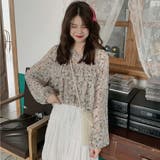 花柄フリルブラウス 秋冬新作 韓国ファッション | DearHeart | 詳細画像1 