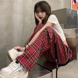チェック柄 ストレートパンツ レッド | Decorative | 詳細画像1