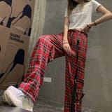 チェック柄 ストレートパンツ レッド | Decorative | 詳細画像3