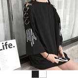 ショルダーリングとロゴプリントがストリート感のあるオーバーシルエット七分袖Tシャ… | Decorative | 詳細画像1