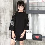 ショルダーリングとロゴプリントがストリート感のあるオーバーシルエット七分袖Tシャ… | Decorative | 詳細画像2