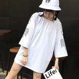 ショルダーリングとロゴプリントがストリート感のあるオーバーシルエット七分袖Tシャ… | Decorative | 詳細画像4