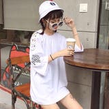 ショルダーリングとロゴプリントがストリート感のあるオーバーシルエット七分袖Tシャ… | Decorative | 詳細画像5