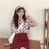 柄シャツ コインドットと丸いお花のパフスリーブシャツ トップス | Decorative  | 詳細画像2 