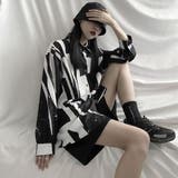 柄シャツ ブラック×ホワイト モノトーン | Decorative | 詳細画像2