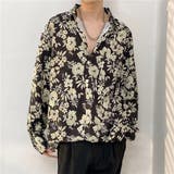 柄シャツ フラワー柄 ブラック×ベージュ | Decorative  | 詳細画像2 
