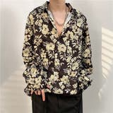 柄シャツ フラワー柄 ブラック×ベージュ | Decorative  | 詳細画像5 