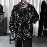 柄シャツ モノトーンアート サテンシャツ | Decorative  | 詳細画像1 