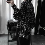 柄シャツ モノトーンアート サテンシャツ | Decorative  | 詳細画像6 