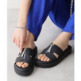 ブラック | 【25年春夏新作】軽量厚底 フロントジップ スライドサンダル | DEMETER