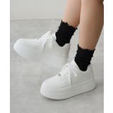 ホワイト | 【25年春夏再販】軽量厚底 プラットフォーム レースアップ コートスニーカー | DEMETER
