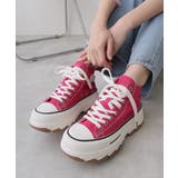 ダークピンク | 【25年春夏新作】厚底 ボリュームソール レースアップ ハイカットスニーカー | DEMETER