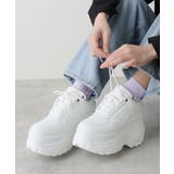 ホワイト | 【25年春夏新作】軽量 厚底ソール レースアップ スニーカー | DEMETER