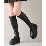 ブラック | 【25年秋冬新作】厚底 トリプルソール ストレッチ ロングブーツ | DEMETER