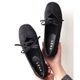 ブラック | 【25年秋冬新作】レースアップリボン フラット バレエパンプス | DEMETER