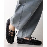 ブラックドットベロア | 【25年秋冬新作】レースアップリボン フラット バレエパンプス | DEMETER