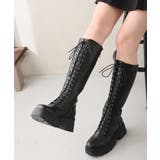 ブラックスムース | 【25年秋冬新作】厚底 プラットフォーム レースアップ ロングブーツ | DEMETER