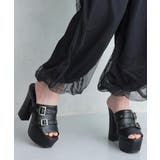 ブラック | 【26年春夏新作】厚底太ヒール オープントゥ バックルダブルベルト | DEMETER