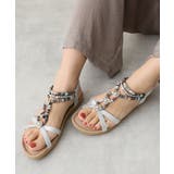 シルバー | 【25年春夏新作】エスニック調 ゴールドパーツ リゾートサンダル | DEMETER