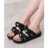 ブラック | 【26年春夏新作】パールリボン ダブルベルト サンダル | DEMETER